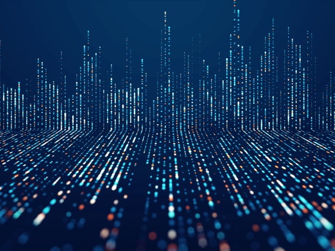 Abstract composition of dots to relay big data and technology featuring blue white shapes.